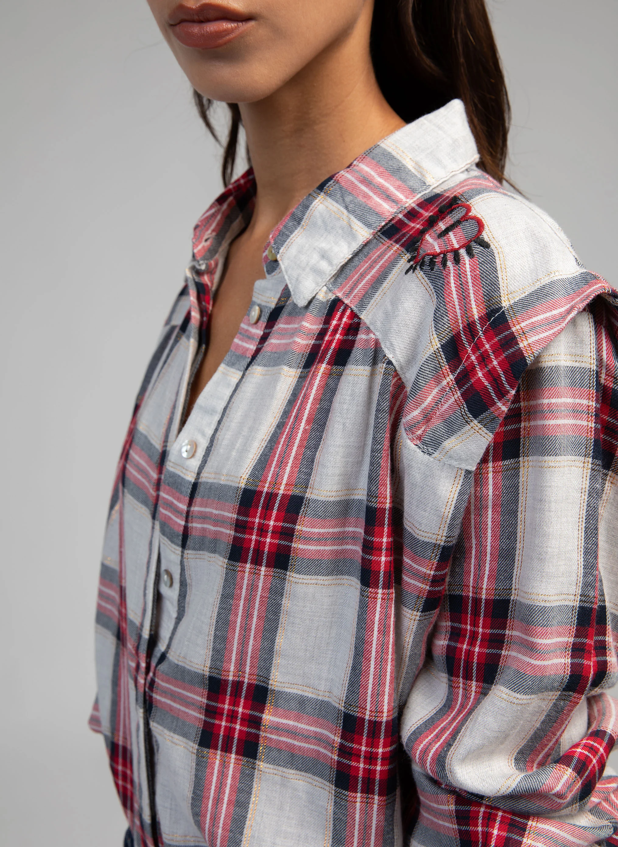 SALOMIA - Chemise droite en coton mélangé imprimé | Rouge