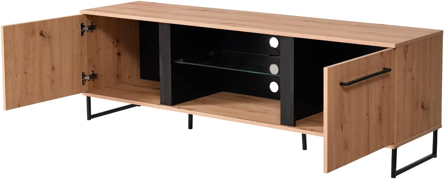 Homestyle4u 2213 Wohnwand 4-teilig Komplett-Set Schrankwand Holz Eiche Wohnzimmer Anbauwand Modern Industrial Style
