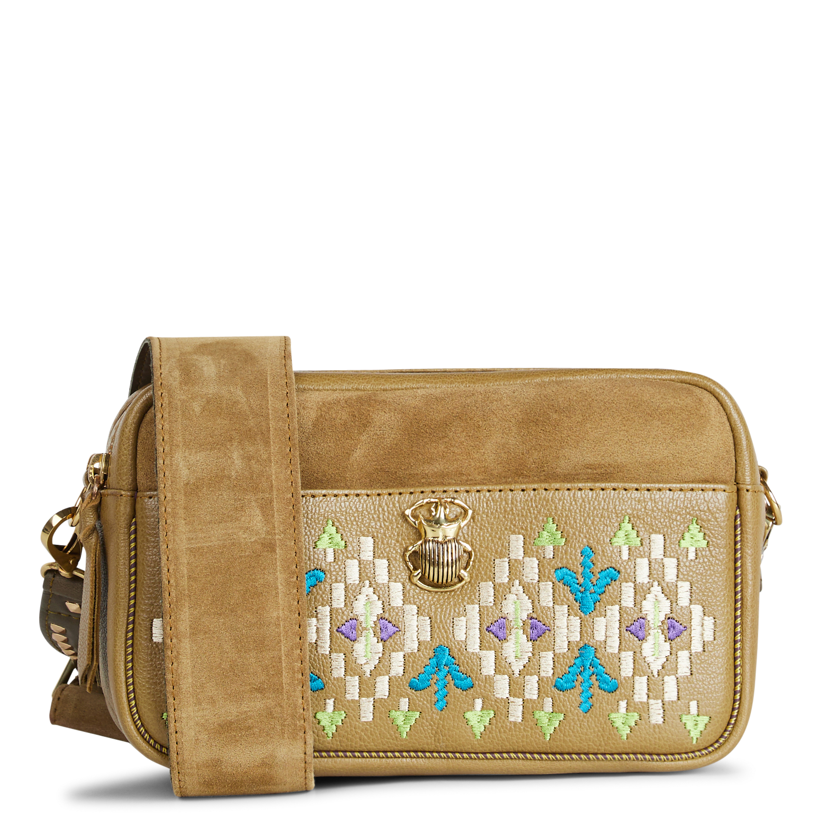 LILY - Sac bandoulière en cuir brodé | Kaki
