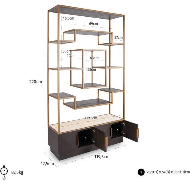 Wandkast 212822 Claremont B119.5 x D42.5 x H220 cm