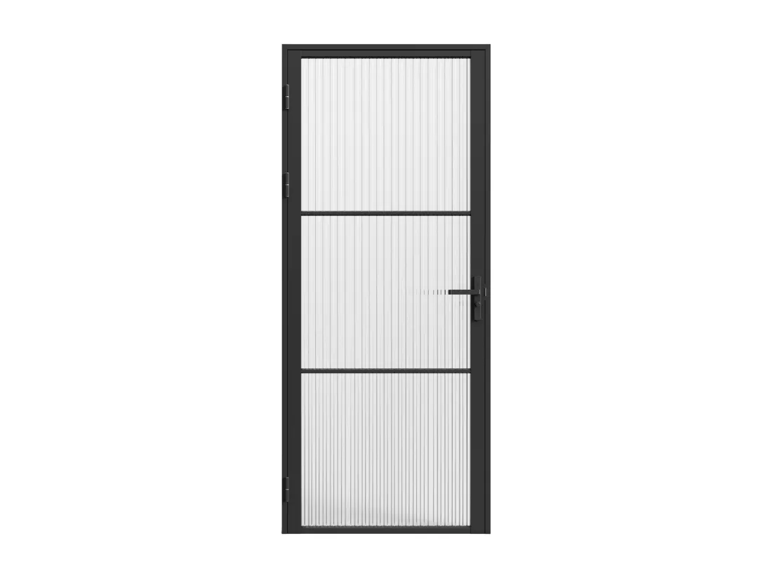 Bloc porte réversible en aluminium et verre texturé - H204 x L93 cm - Noir - MASERU