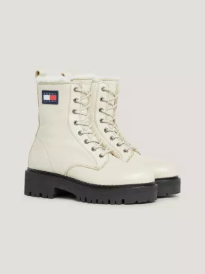 Botas urbanas de couro forrado e quente com cadarço