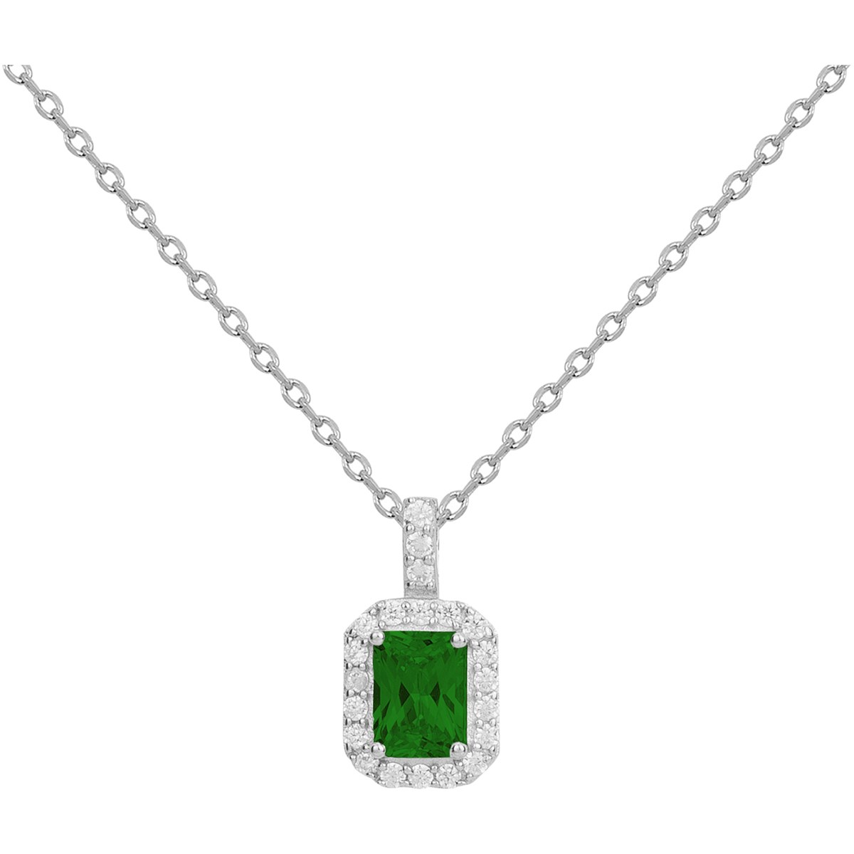 Collier en Argent avec oxyde de zirconium vert emeraude