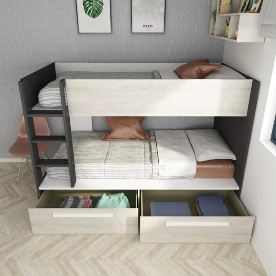 Stapelbed Fleur met bedlades - grijs