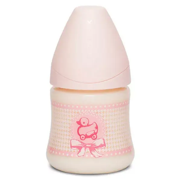 Suavinex Biberon Silicone Physiologique Canard Rose Débit Moyen 0-6m 150ml