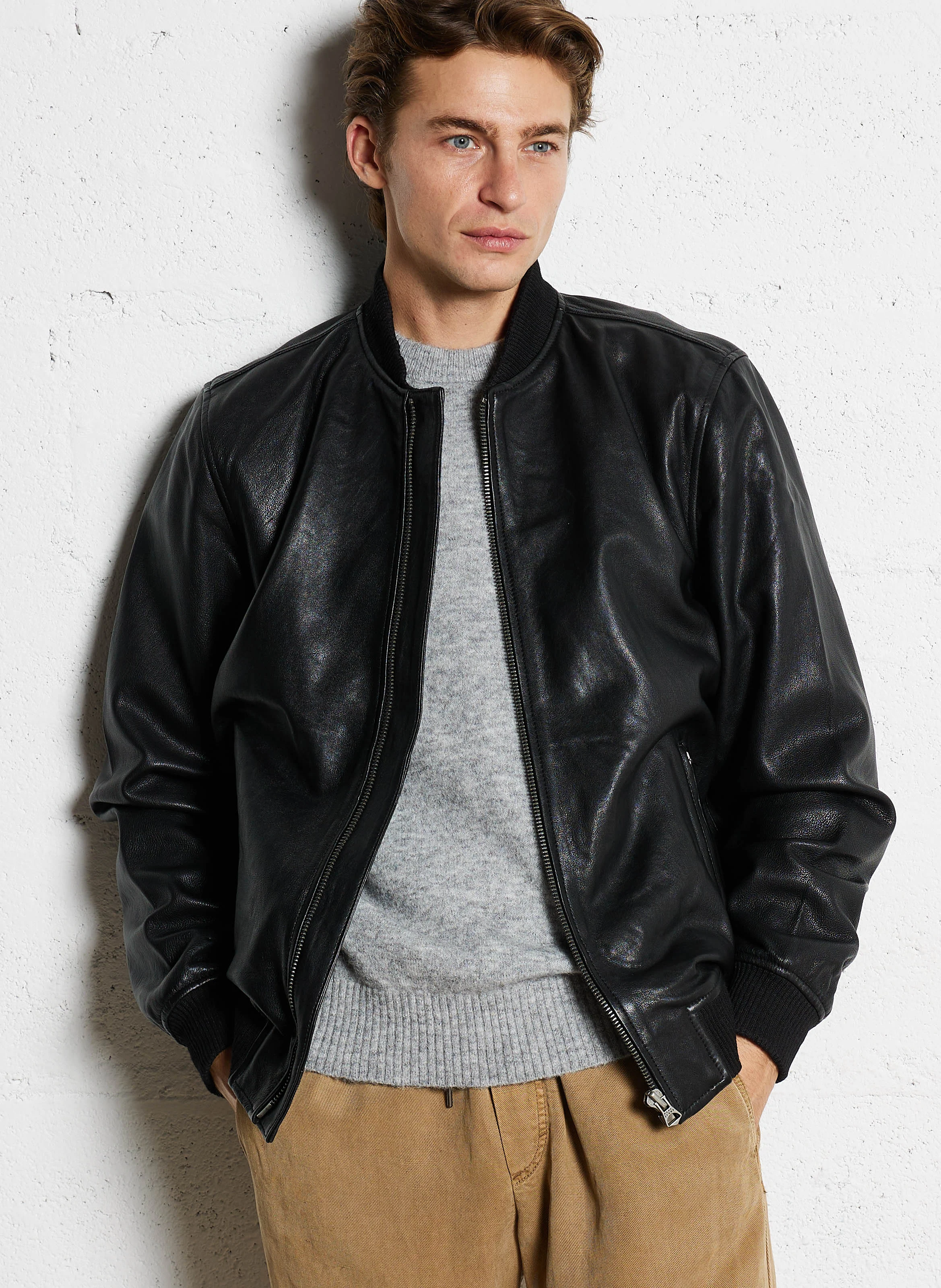 TORNO - Veste col teddy en cuir | Noir