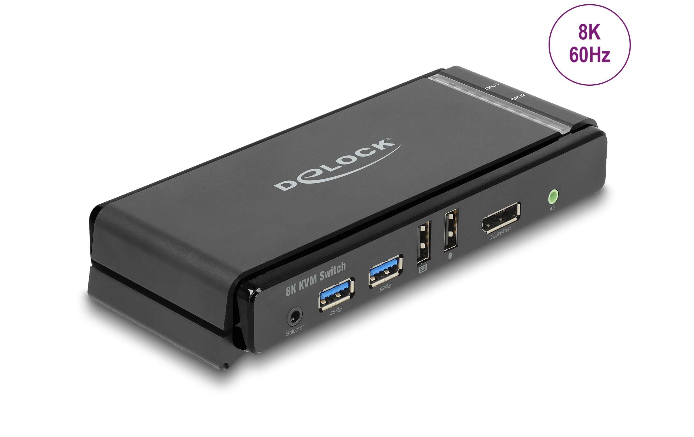 KVM Switch DisplayPort 1.4 8K 60 Hz<br>Delock DisplayPort 1.4 KVM Switch 8K 60 Hz mit USB 5 Gbps und Audio