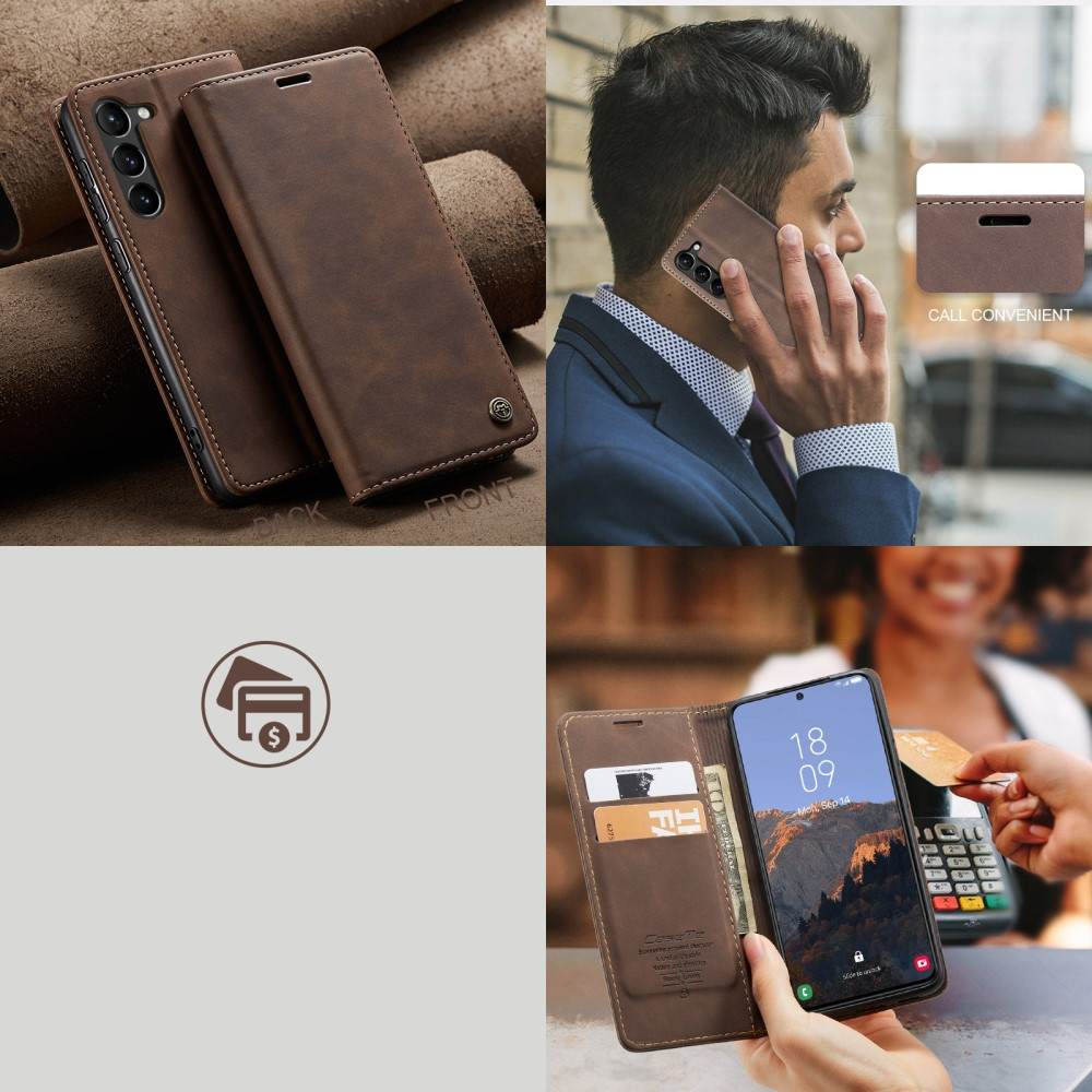 Samsung Galaxy S23 5G Leder Tasche Flip Wallet Etui mit Kartenfächern - Dunkelbraun