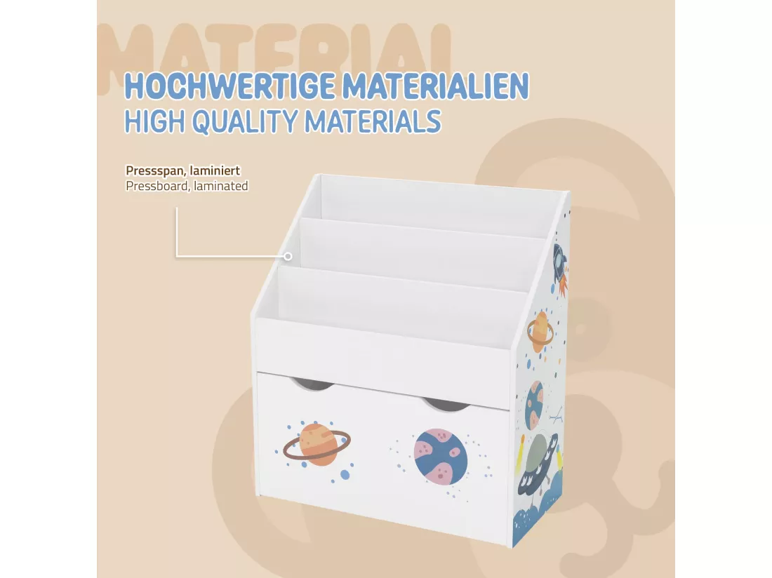 Joyz Banc de livres 3 compartiments sur roulettes étagère jouets chambre enfant