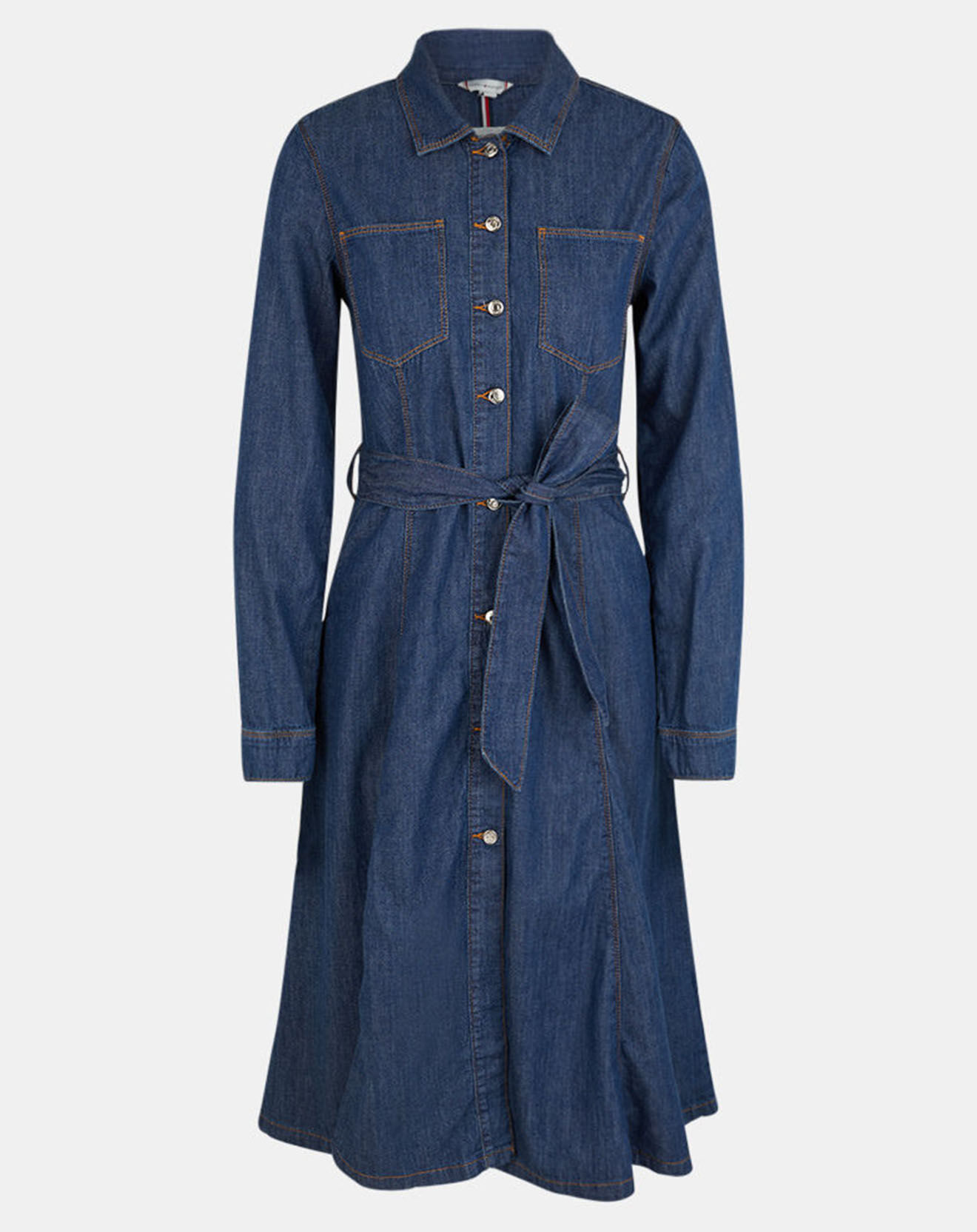 Tommy Hilfiger Robe midi en jean 100% Coton Bio Fit & Flare Mady bleu foncé