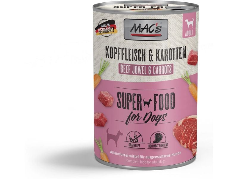 MAC's Nassfutter Kopffleisch Karotten 400 g Alleinfuttermittel für ausgewachsene Hunde