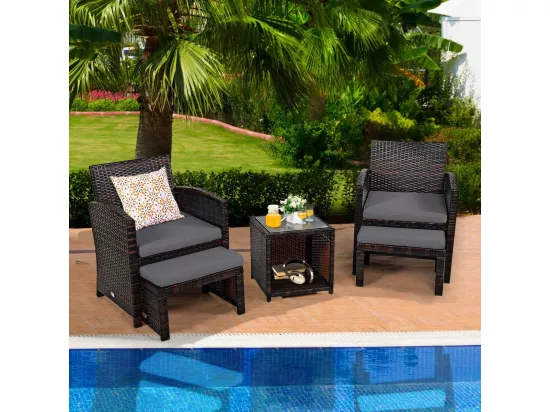 Ensemble Meuble de Salon 5PCS avec Coussins, Salon de Jardin en Rotin et fibre naturelle PE pour Véranda, Patio, Balcon, Piscine, Terrasse, Marron