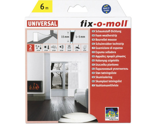 fix-o-moll zelfklevende schuimafdichting, wit, 6 m, 6 x 15 mm