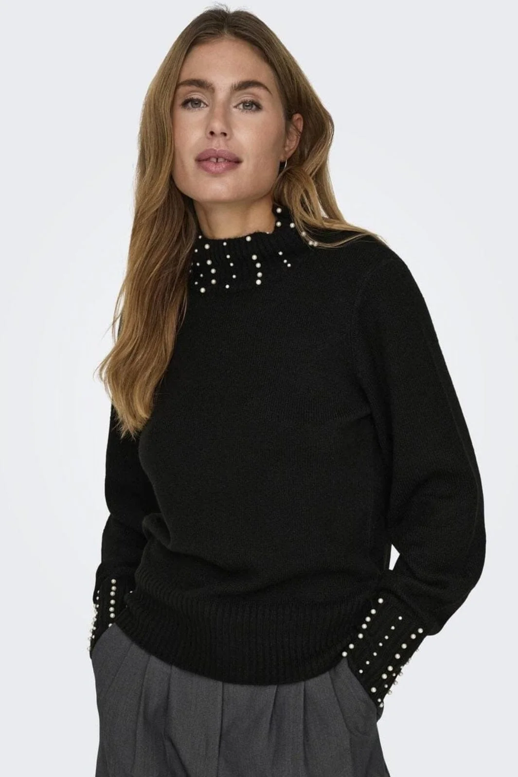 JDY Jdyrue Life L/S Hn Pearl Detail Pull Knt 4696363 black white pearls