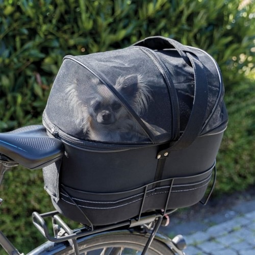 transportadora preta para animais de estimação em bicicletas