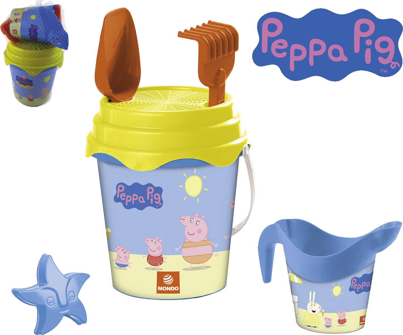 Happy People Peppa Pig Eimer-Set mit Förmchen, Schaufel, Harke und Gießkanne