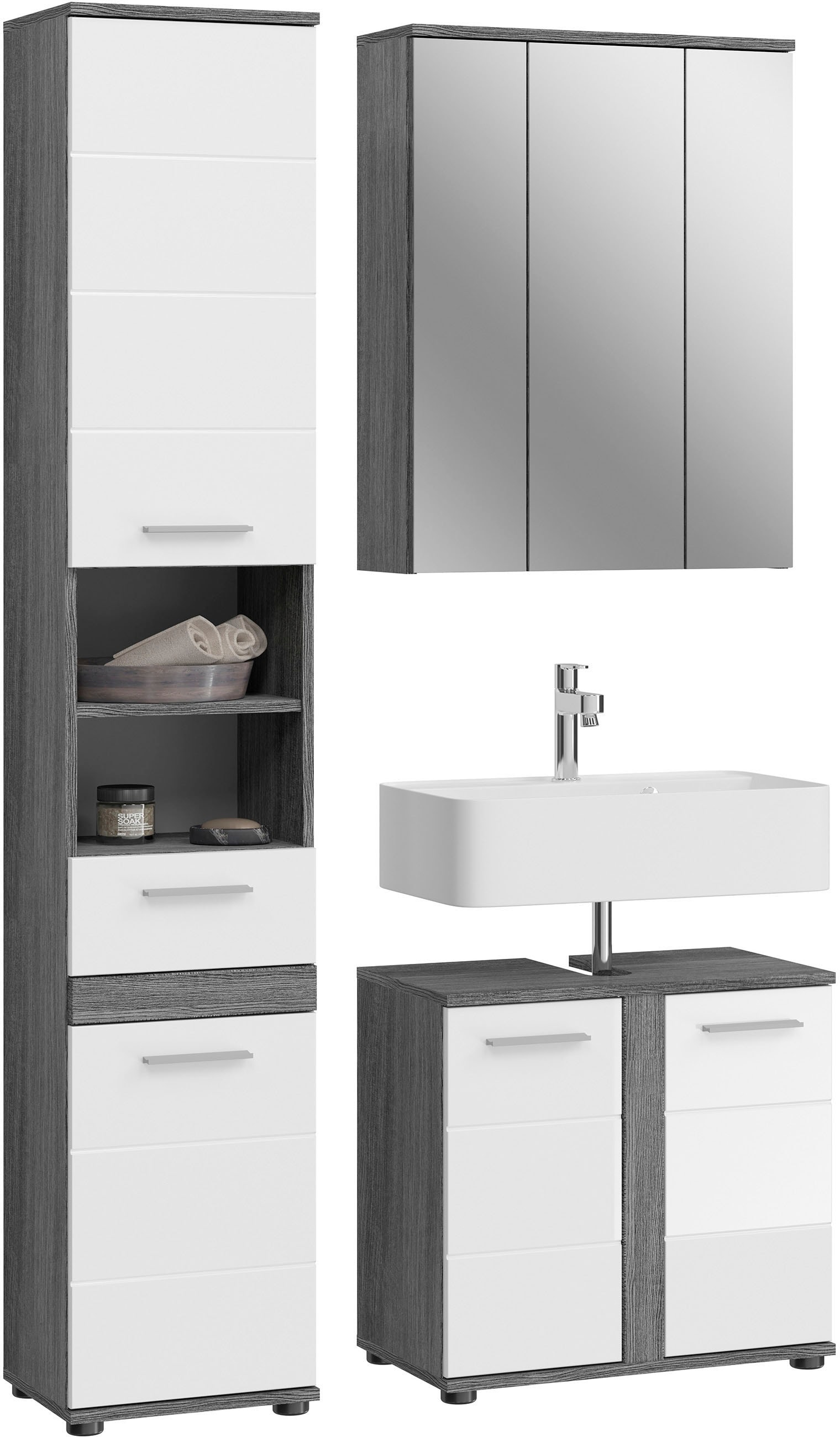 welltime Badmöbel-Set »LUCCA, 3 teilig,TOPSELLER!, MDF Hochglanzfront, bestehend aus:« Set, 3 Stk. tlg.