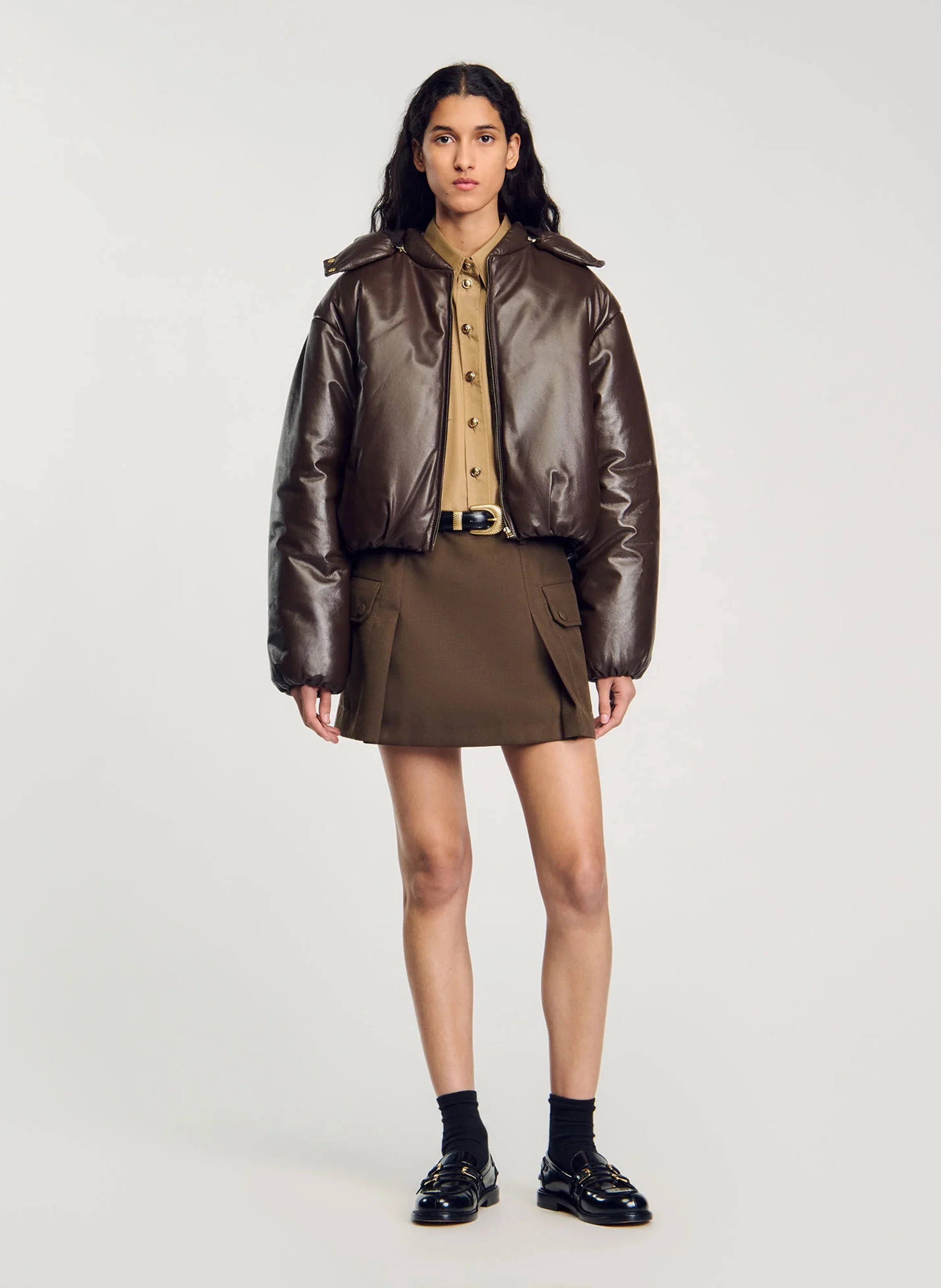 Doudoune oversize en cuir | Marron