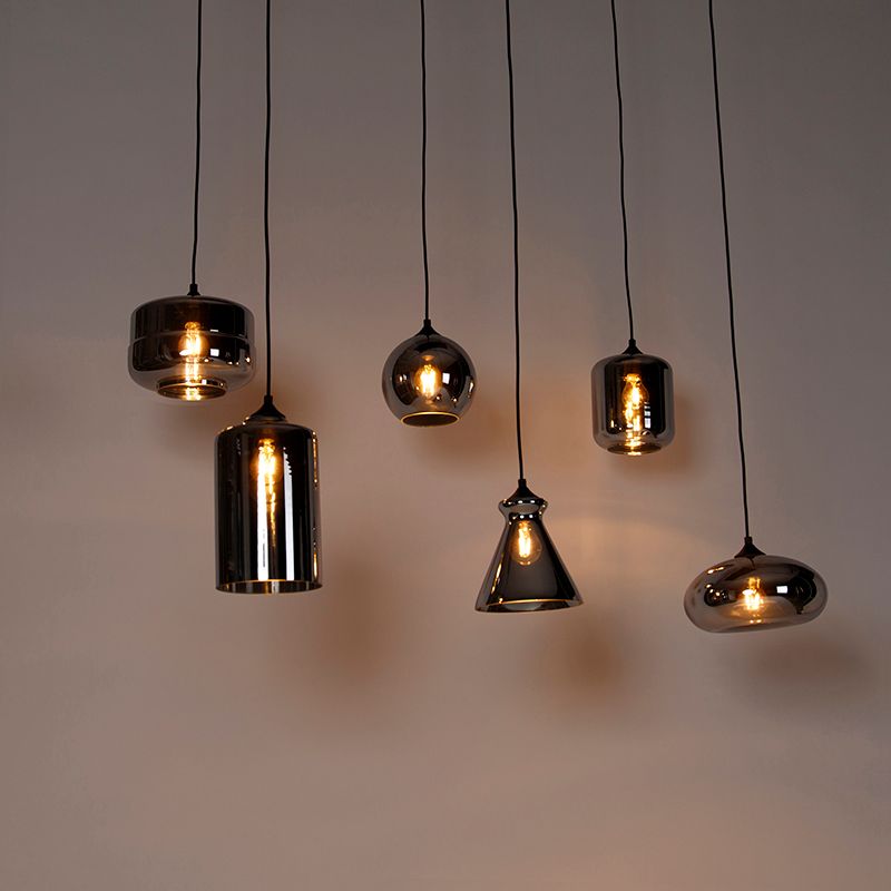 Art deco hanglamp zwart met smoke glas 6-lichts - Wallace