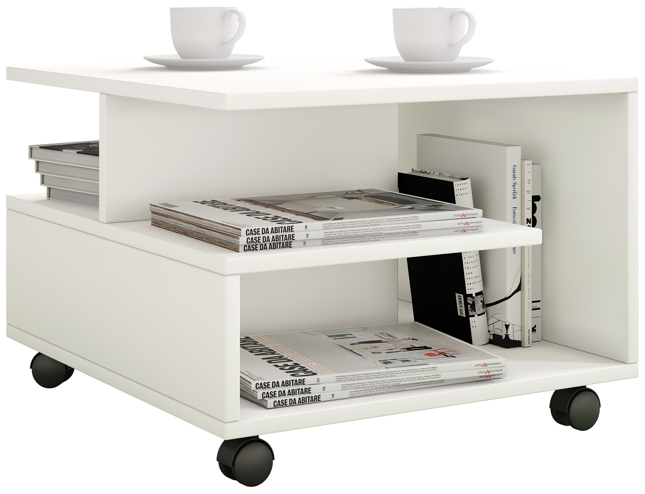 VCM Holz Couchtisch Sofatisch Wohnzimmertisch Rollen rollbar Kaffeetisch Stango S