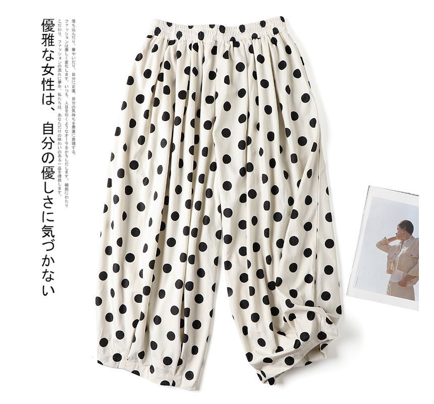 CosmoCorner - Elastische taille, gestippeld corduroy cropped broek met wijde pijpen