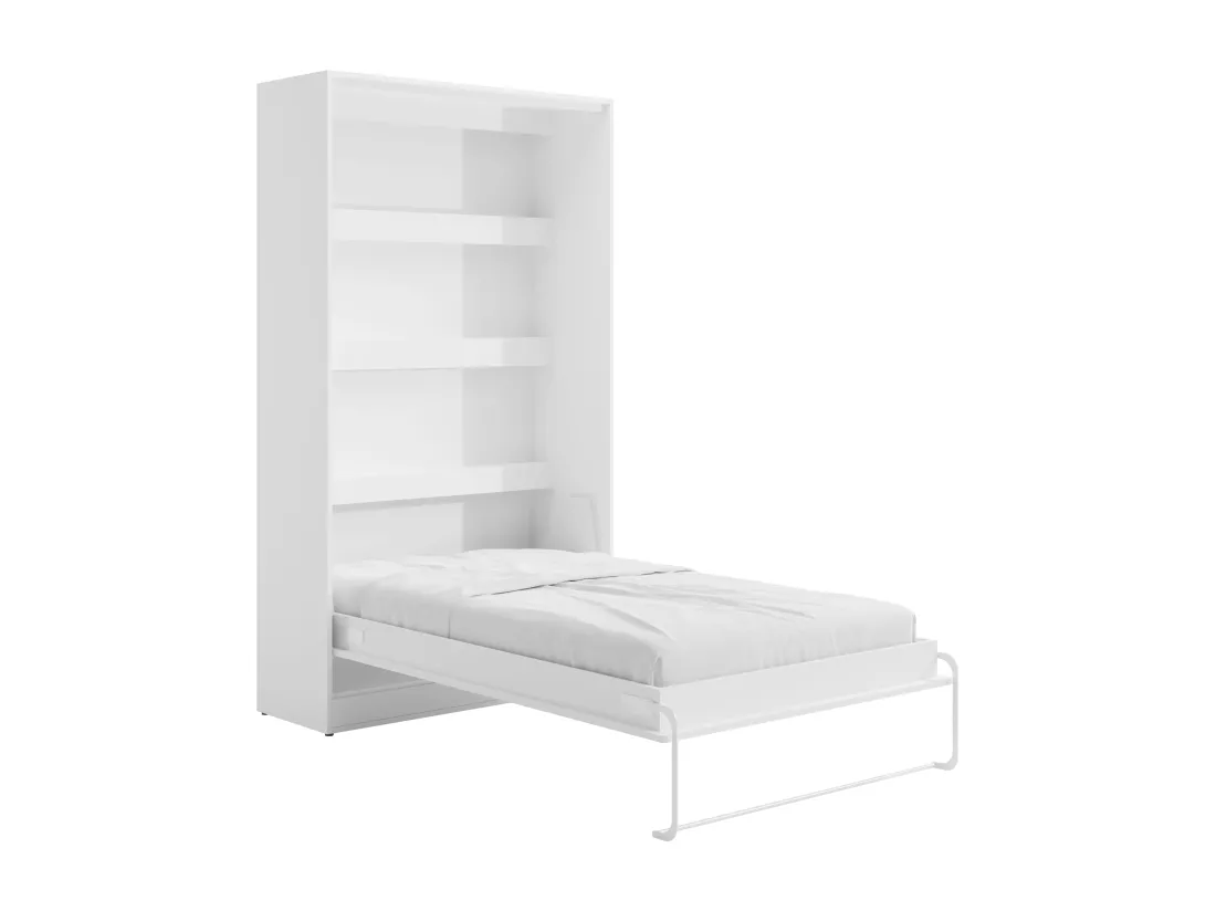 Lit escamotable 120 x 200 cm - Ouverture verticale manuelle - Avec LEDs - Blanc + Matelas - RAPILI