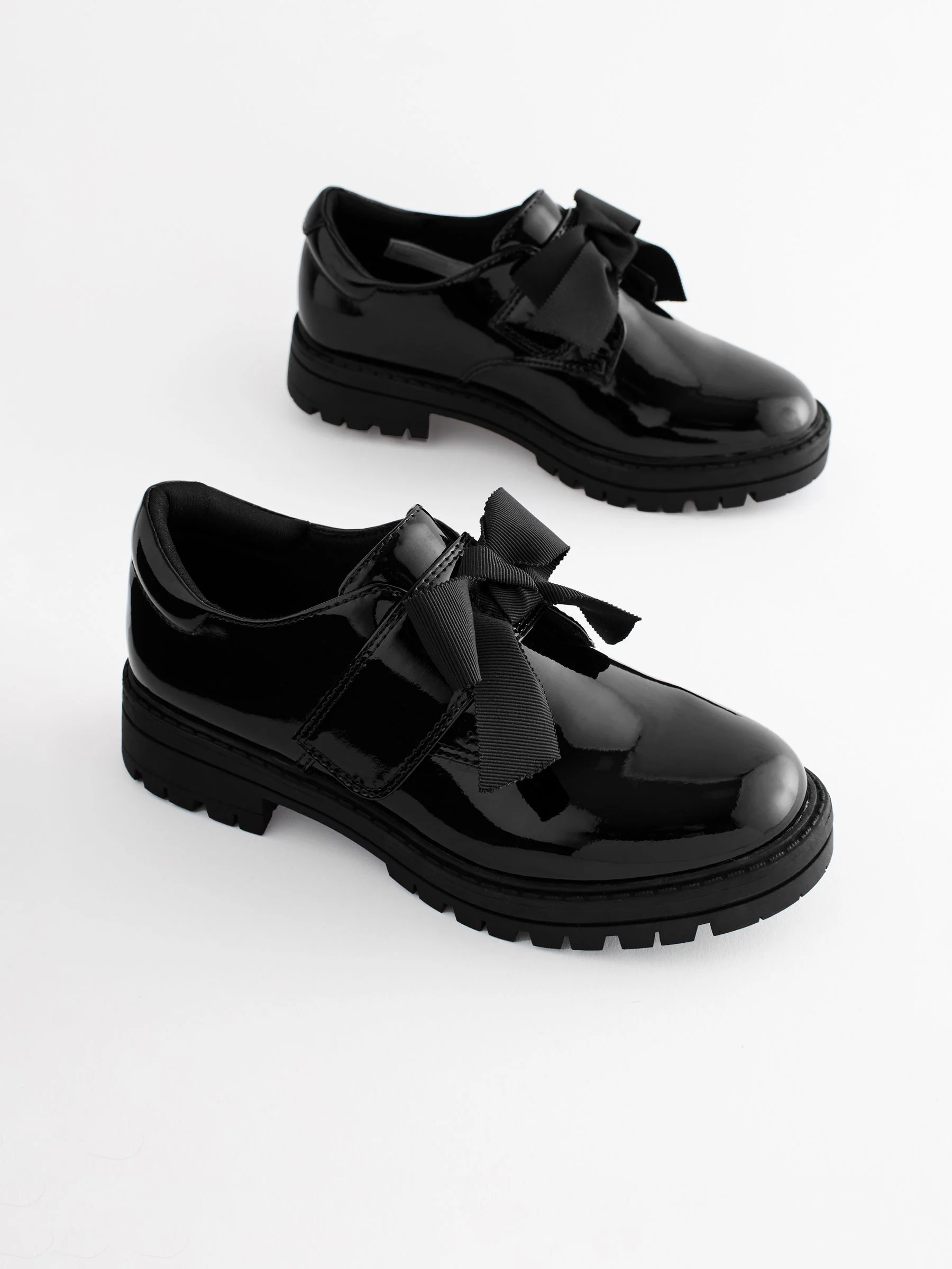 Zwart lak - Bow Monkstrap Chunky School Shoes
