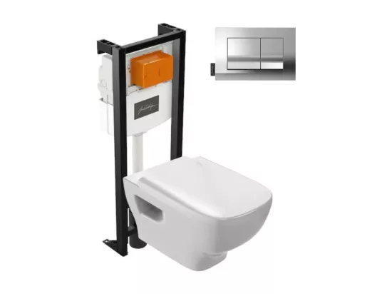 Pack WC suspendu sans bride JACOB DELAFON Struktura+ bâti-support + plaque Chrome