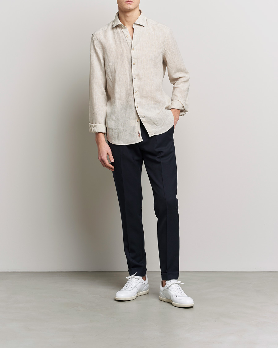 Stenströms Slimline Cut Away Linen Shirt Beige