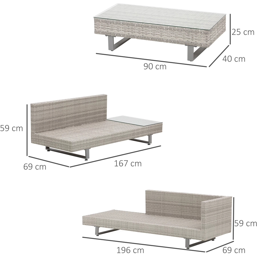 Outsunny Rattansofa Set mit Tisch grau