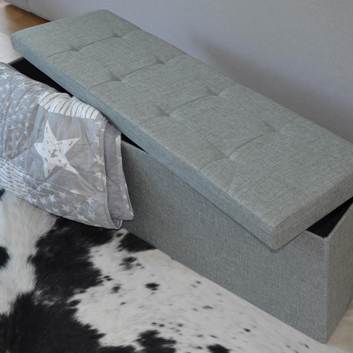 Faltbare Sitzbank 110x38x38cm Sitztruhe inkl. 2 Trennwände 120L Polsterbank Grau