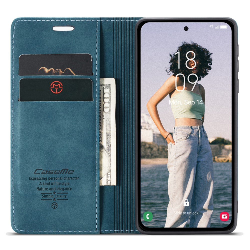 Samsung Galaxy A55 Leder Tasche Flip Wallet Etui mit Kartenfächern - Blaugrün