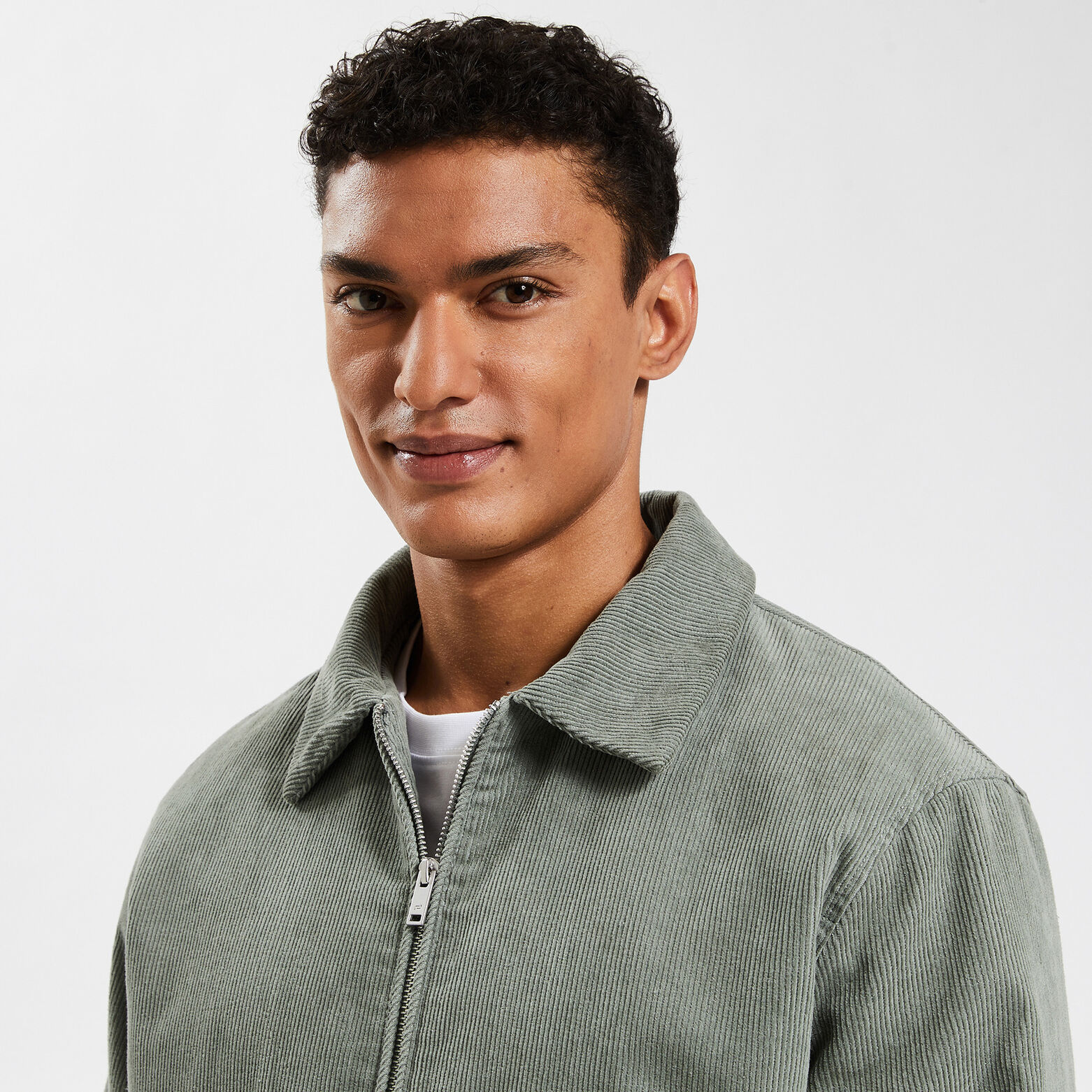 Blouson en velours col chemise Vert