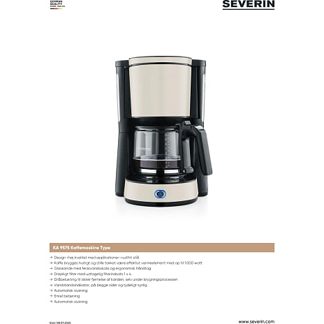 Severin kaffemaskine KA 9575 - sort/beige