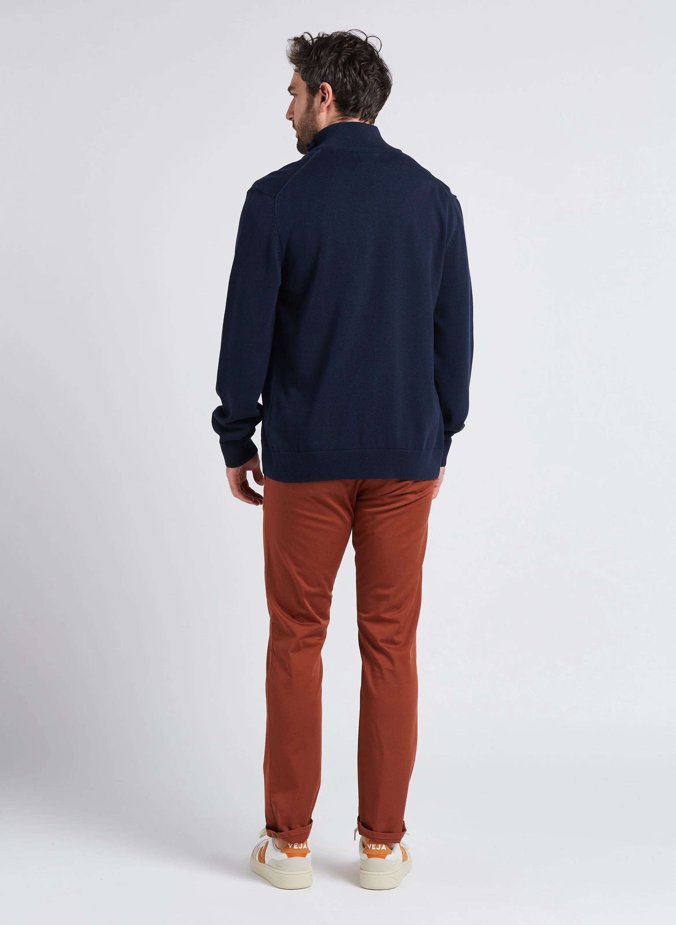 Gilet droit col montant en coton | Bleu