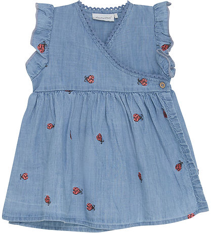 Minymo Kleid - Verwaschener Denim m. Marienkäfer