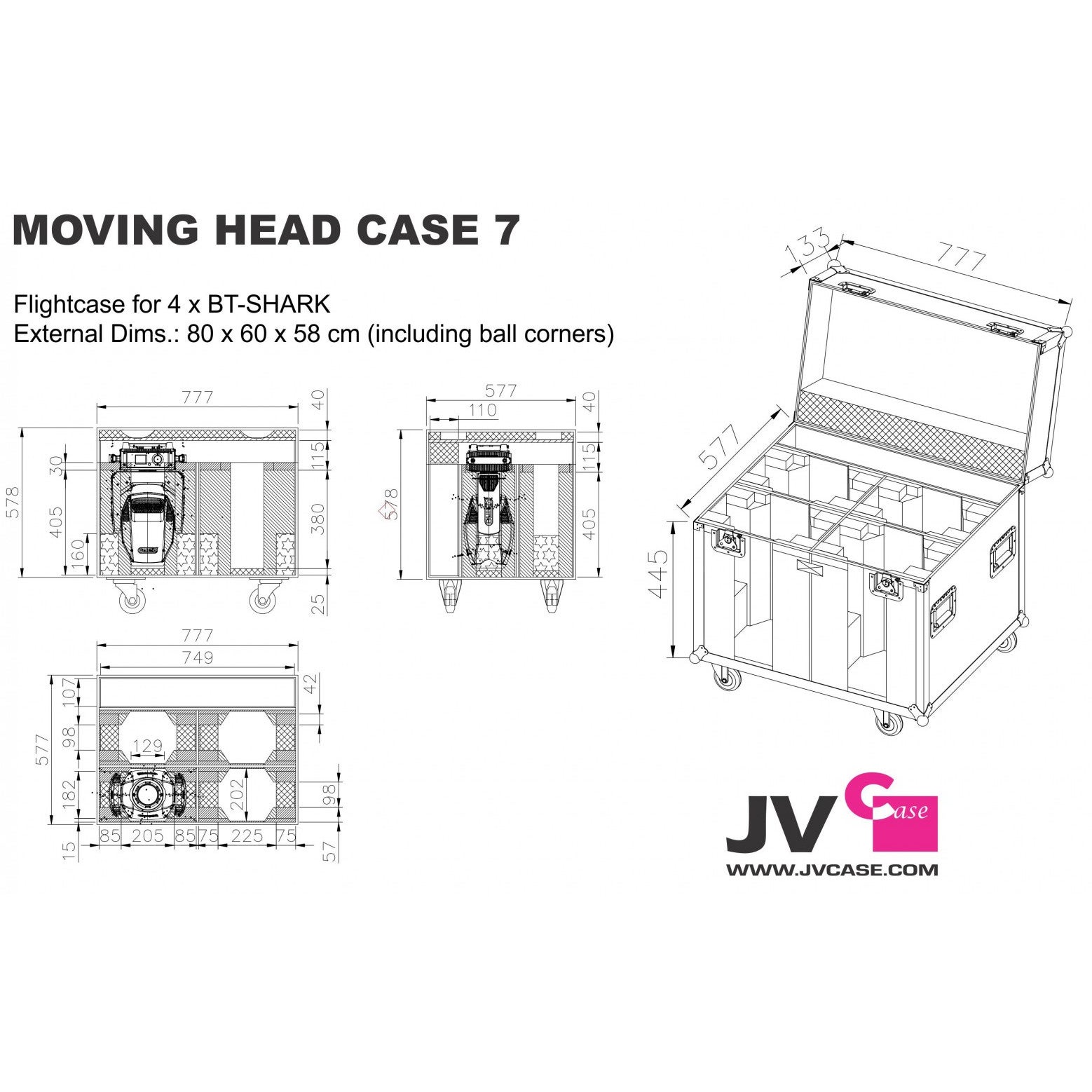 JV Case Moving Head Case 7 flightcase voor 4x BT-Shark moving heads