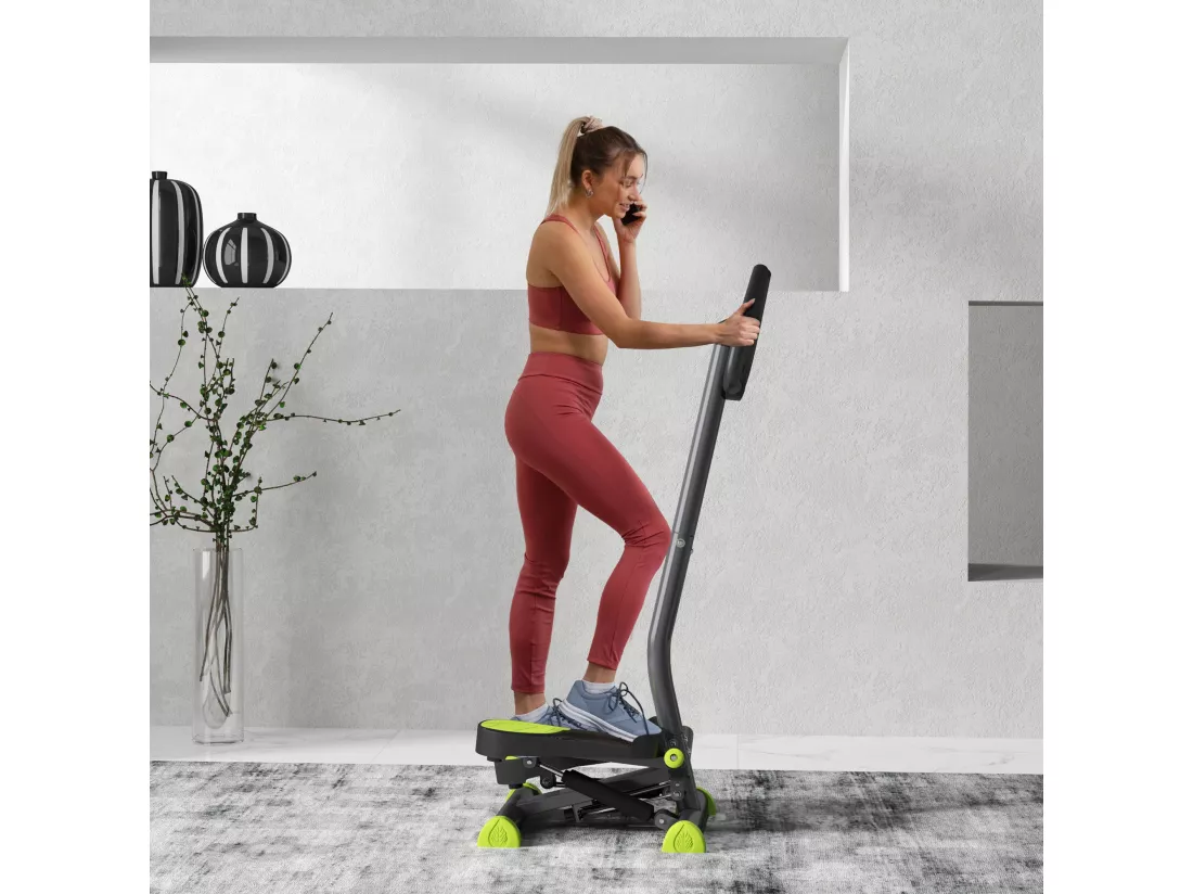 Stepper Fitness avec guidon ergonomique - écran LCD multifonction - résistance réglable - acier gris vert noir