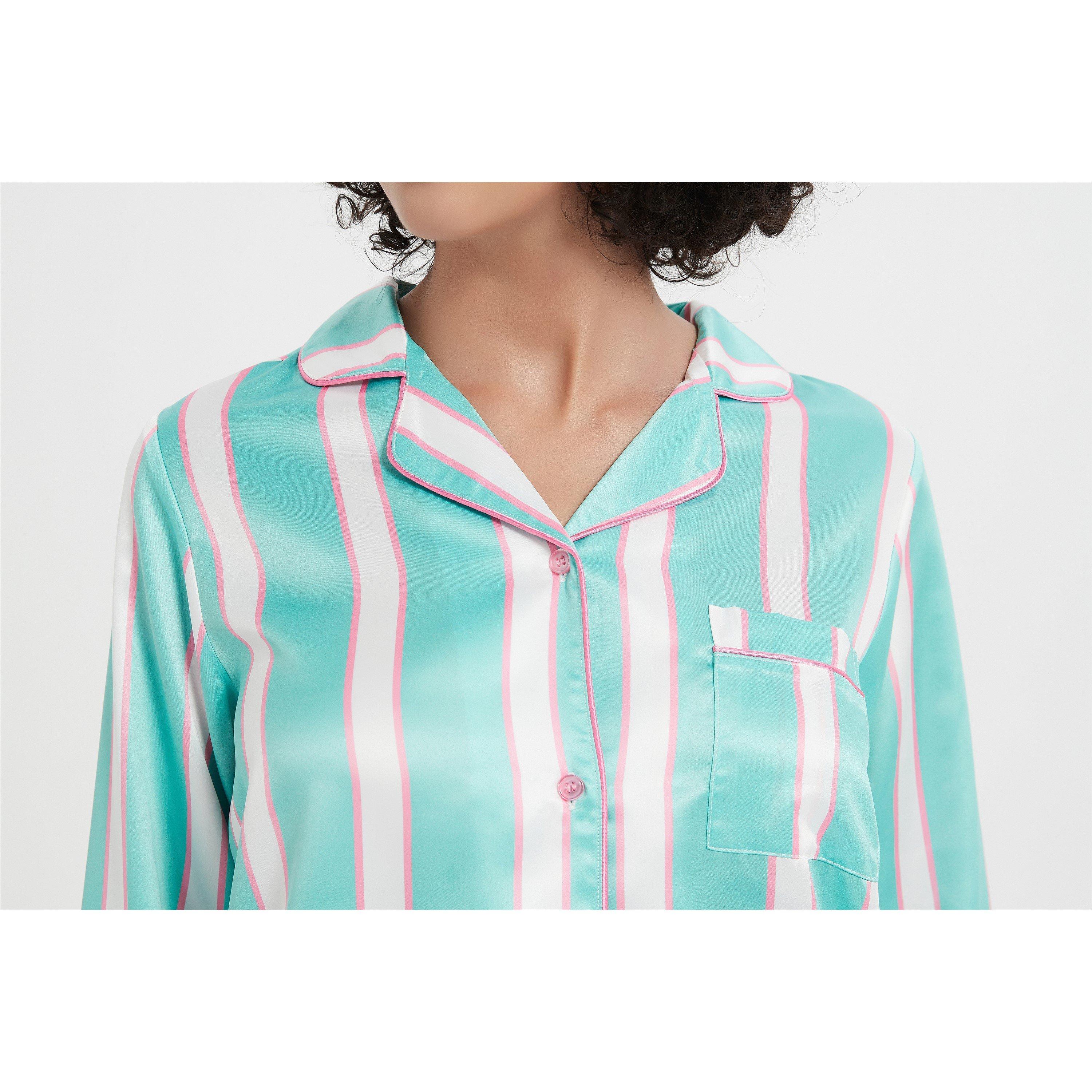 Linea Ladies Stripe Satin Pyjama and Eye Mask Set