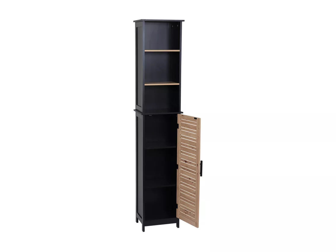 Meuble Colonne de rangement 1 Porte 2 Étagères 3 Niches H 173 cm - Noir