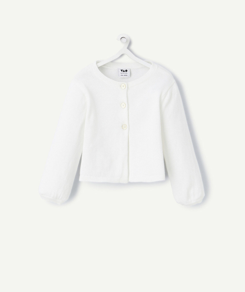 CARDIGAN BÉBÉ FILLE EN COTON BIO BLANC ET BOUTONS PAILLETÉS