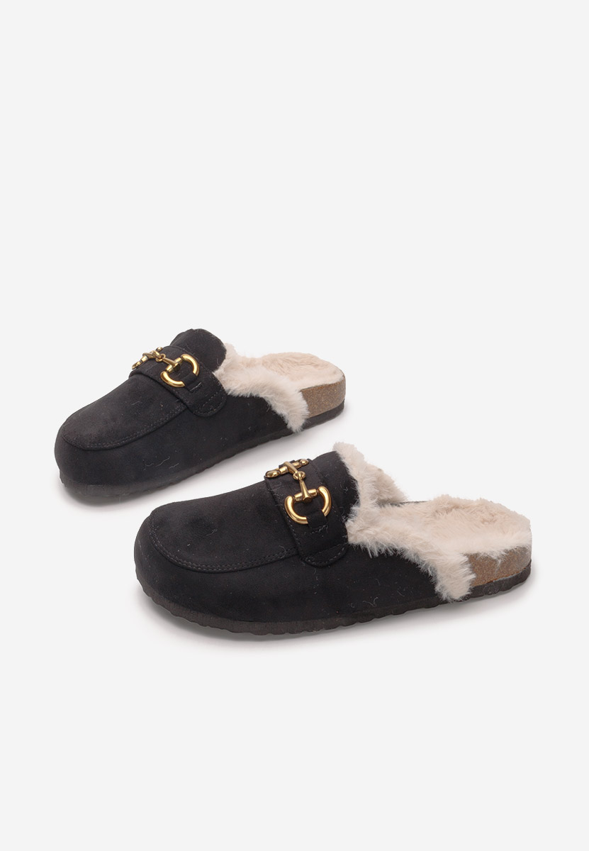 Pantoufles avec fourrure noirs Tisya
