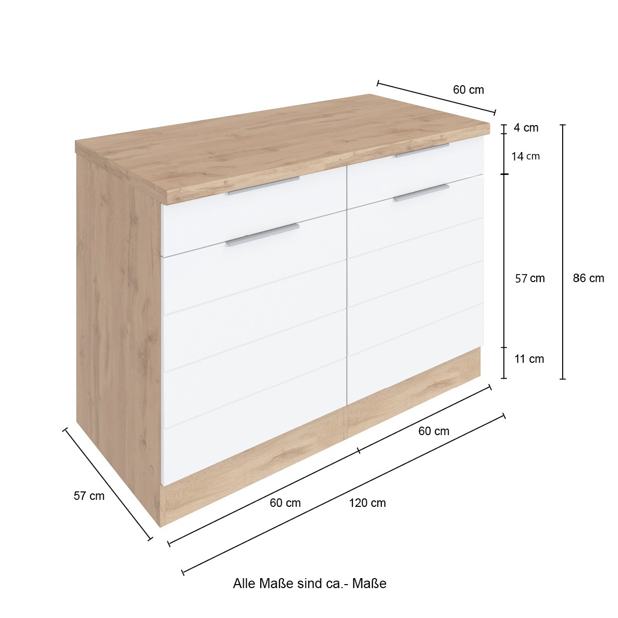 Unterschrank FLORENZ - Wotaneiche-grau matt - 120 cm