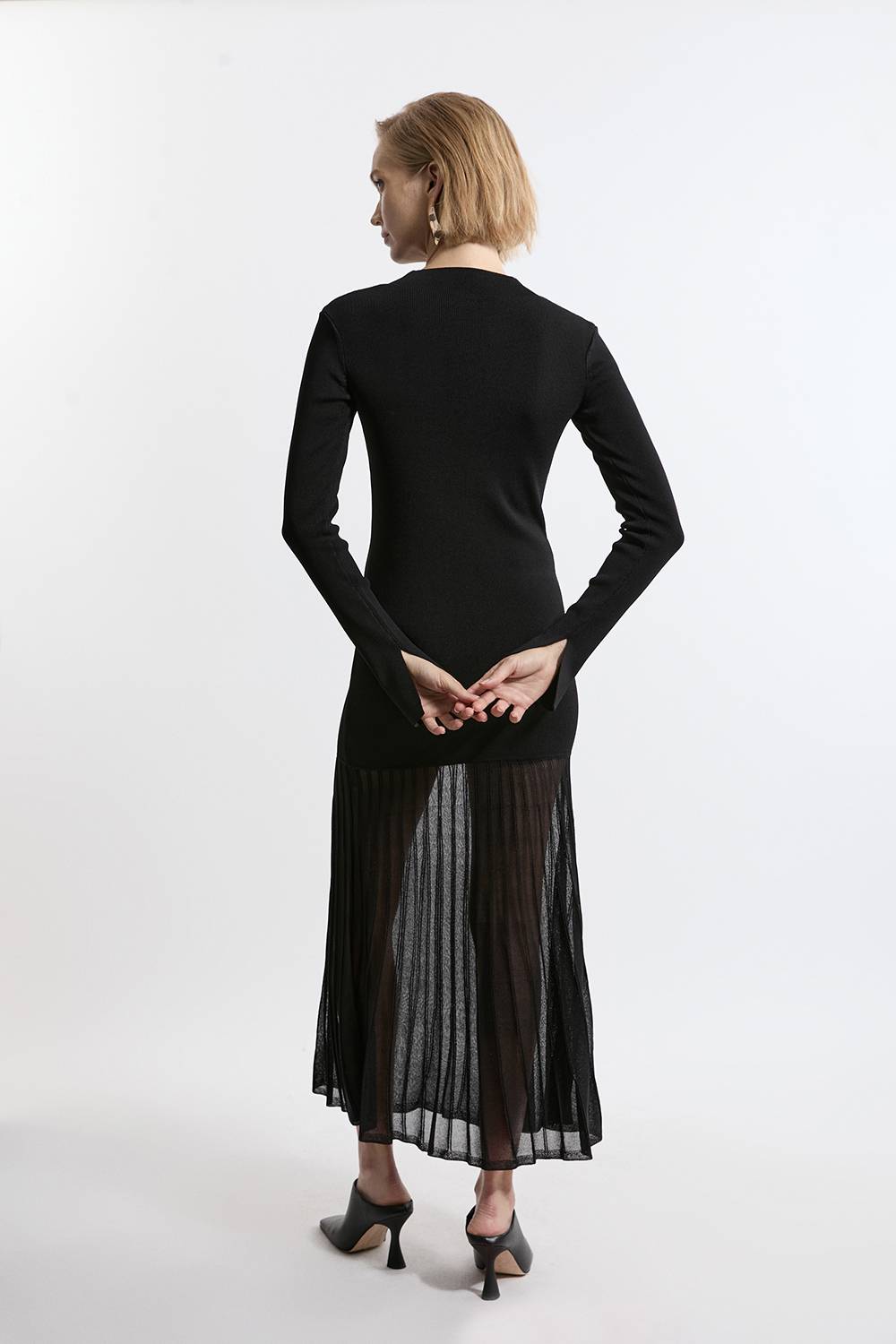 KarenMillen Robe Longue Petite en Maille Viscose avec Jupe Transparente