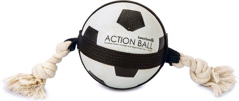 Beeztees hondenspeelgoed Action voetbal met touw wit D 12,5 cm