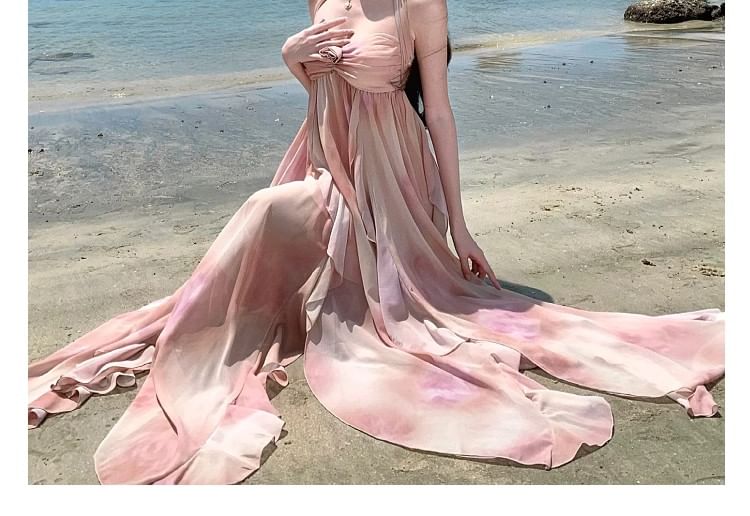 BOHEME - Spaghettibandjes Halter Hals Tie-Dye Maxi A-lijn Jurk
