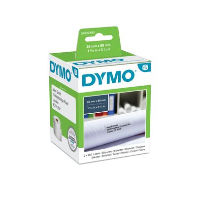 Dymo LabelWriter - Ruban d'étiquettes auto-adhésives - 2 rouleaux de 260 étiquettes (36 x 89 mm) - fond blanc écriture noire