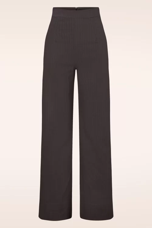 Vintage Chic for Topvintage Bonnie krijtstreep pantalon in bruin