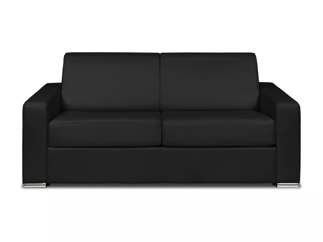 Canapé 3 places convertible express cuir de buffle noir - Couchage 140 cm - Matelas 22 cm - CALITO