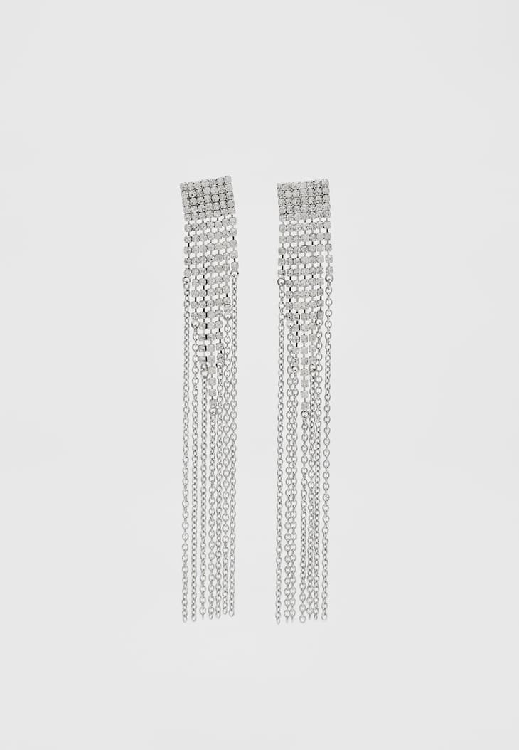 Brincos de strass e corrente